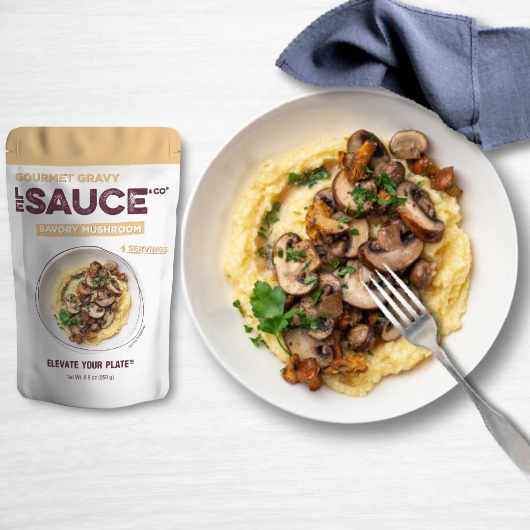 Le Sauce & Co. 4 serving Savory Mushroom Gourmet Gravy (2-pack) - Real Food Ingredients, Steak Sauce, Chicken Sauce, Dressing, Meats Prepared Foods