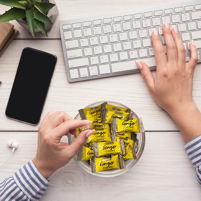 Bali's Best Ginger Chews, Zesty Lemon Flavor, 250 Pieces, 2.2 Lb Bag, Individually Wrapped Soft Candy, Made with 100% Real Ginger, Digestive Health