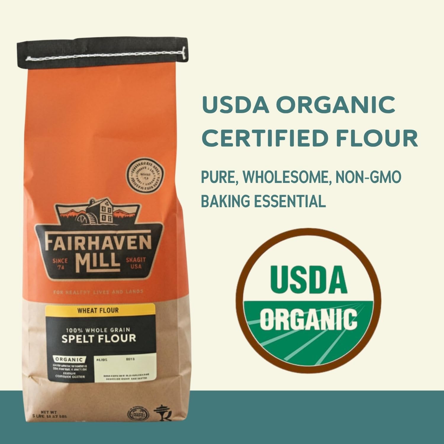 Fairhaven Mill Whole Grain Spelt Flour - USDA Organic Certified & Non-GMO - Nutty Flavor & High Absorption Rate for Artisan Breads, Pizza Crusts