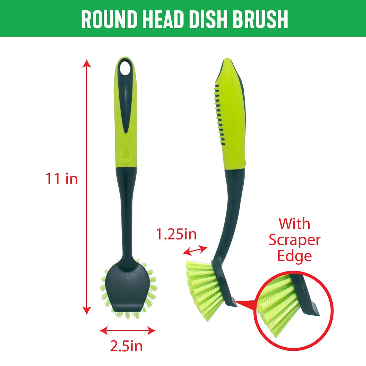 Pine-Sol Scrub Brush Set - Long Handle Cleaning Brushes with Heavy Duty Bristles and Comfort Grip - Scrubbers for Kitchen, Household, and Dishwashing