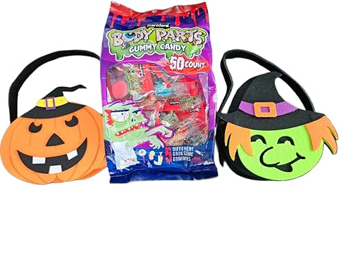 HUBZ Assorted Halloween Gummy Body Parts with Felt Baskets, 50 Pieces