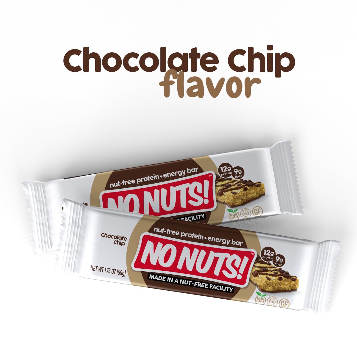 No Nuts! Chocolate Chip Protein Bars 100% Nut-Free & School-Safe | 12g Plant Protein, Vegan, Gluten-Free, Non-GMO, Organic, Kosher | 12 Count