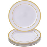 Gold and White Plastic Plates Disposable - Elegant Plastic Plates for Party - 10 Dinner Plates - 10.25” - Ritz Collection