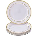Gold and White Plastic Plates Disposable - Elegant Plastic Plates for Party - 10 Dinner Plates - 10.25” - Ritz Collection