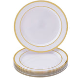 Gold and White Plastic Plates Disposable - Elegant Plastic Plates for Party - 10 Dinner Plates - 10.25” - Ritz Collection