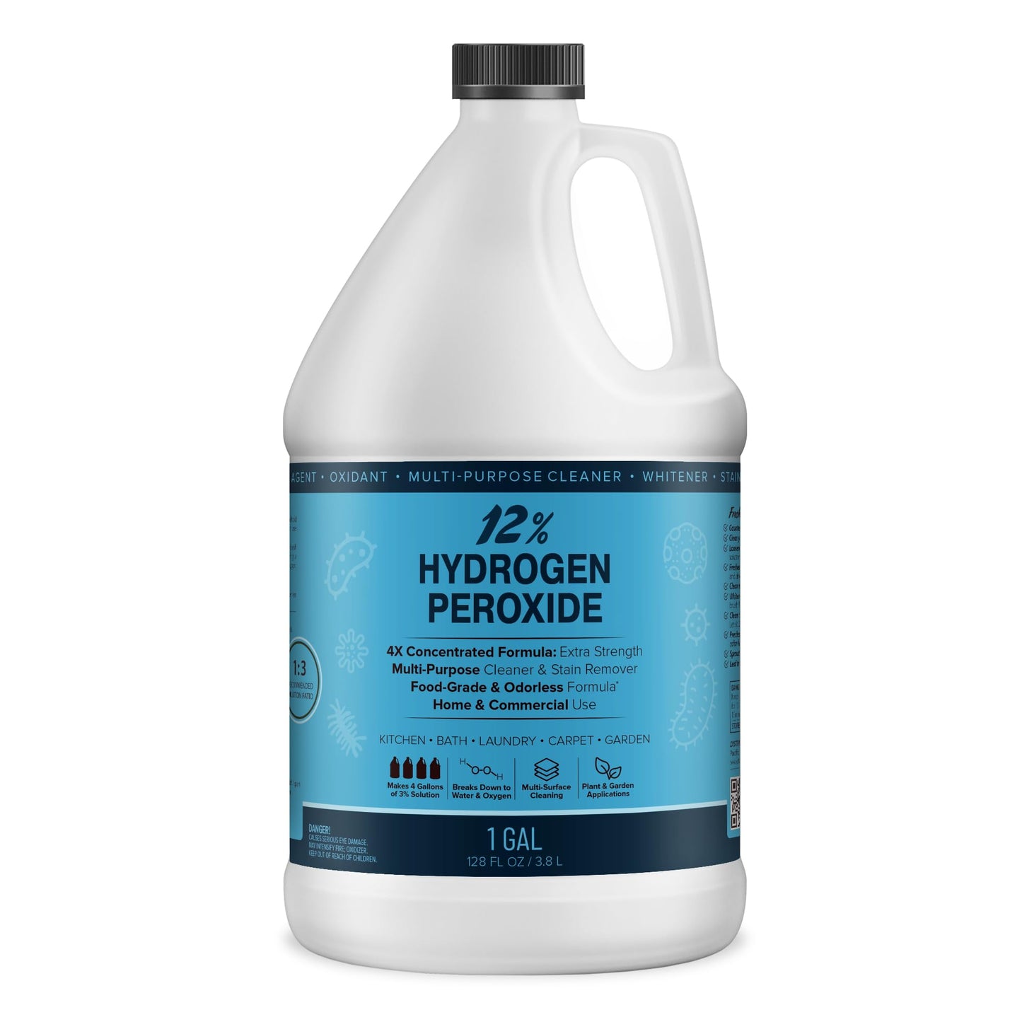 MAXTITE 12% Hydrogen Peroxide Solution - 1 Gallon Natural Cleaning Solution for Kitchen, Bath, Laundry, and Home - HDPE Jug with Child-Safe Cap Made