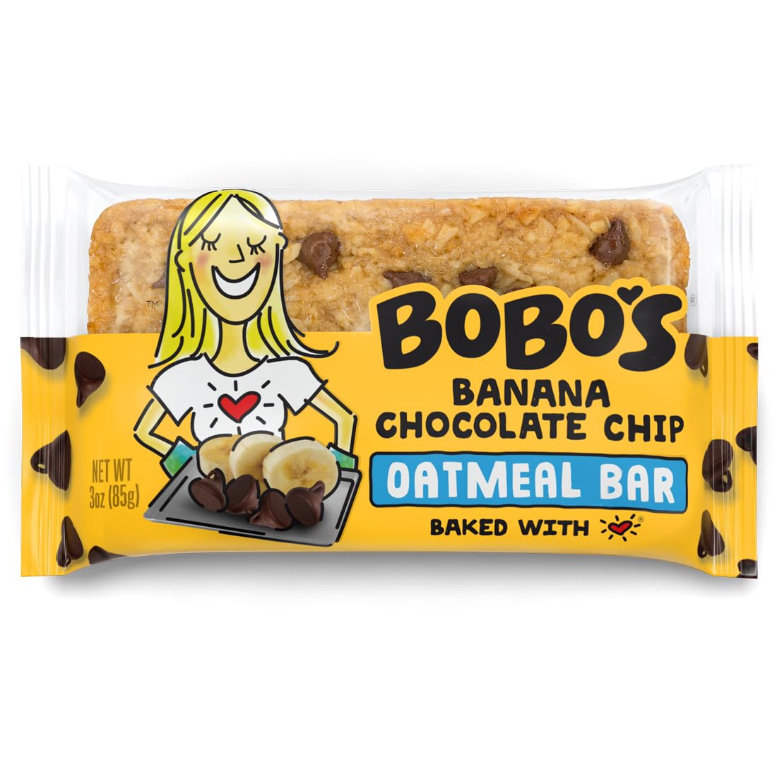 Bobo's Banana Chocolate Chip Oat Bars, Simple Ingredients, Whole Grain Oats, Plant Based, Gluten Free Breakfast Bars, Non-GMO, Healthy Snacks