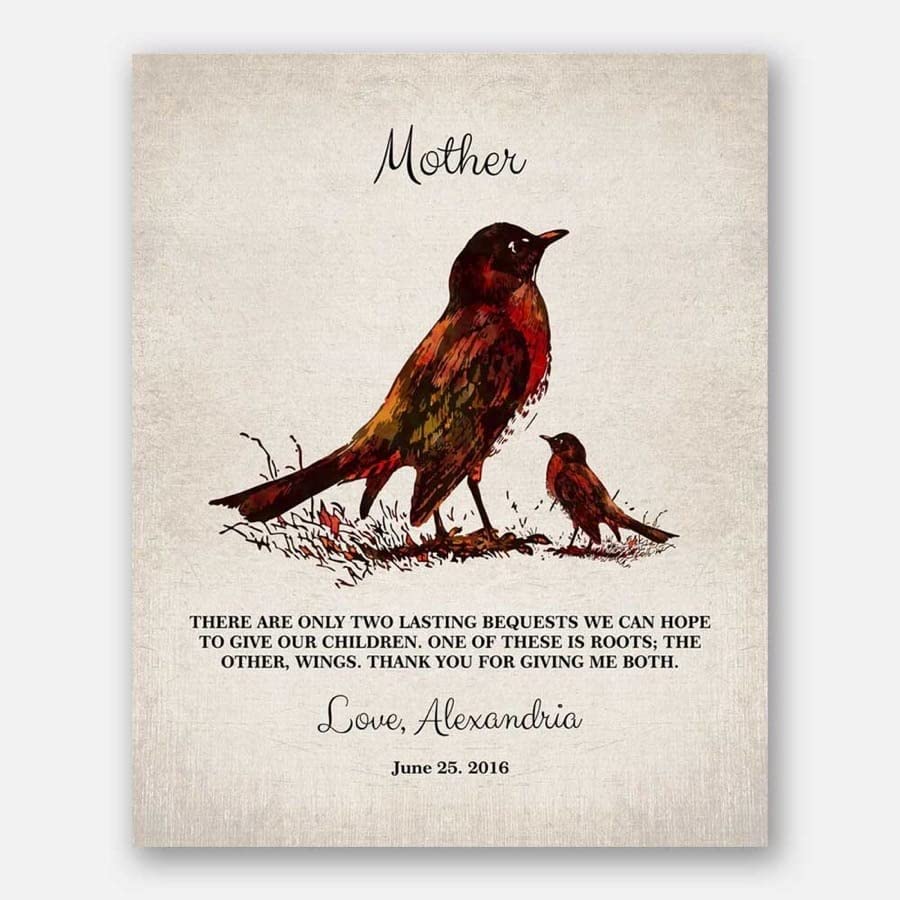 Lucky Tusk Thank You Gift For Mom Lasting Bequests Roots Wings Mother's Day Gift From Daughter or Son Watercolor Birds #1218,