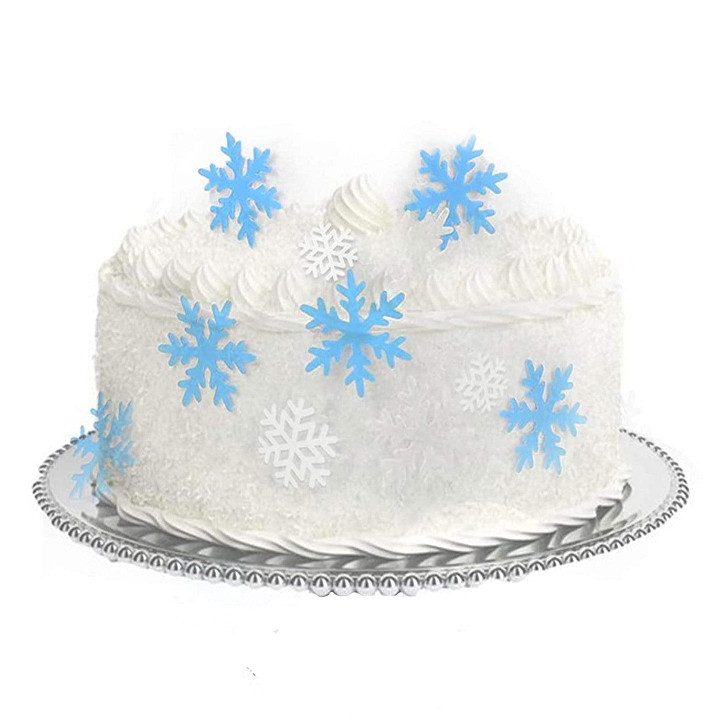 90Pcs Edible Snowflakes Cake Toppers Christmas Winter Party Cupcake Decoration White and Blue