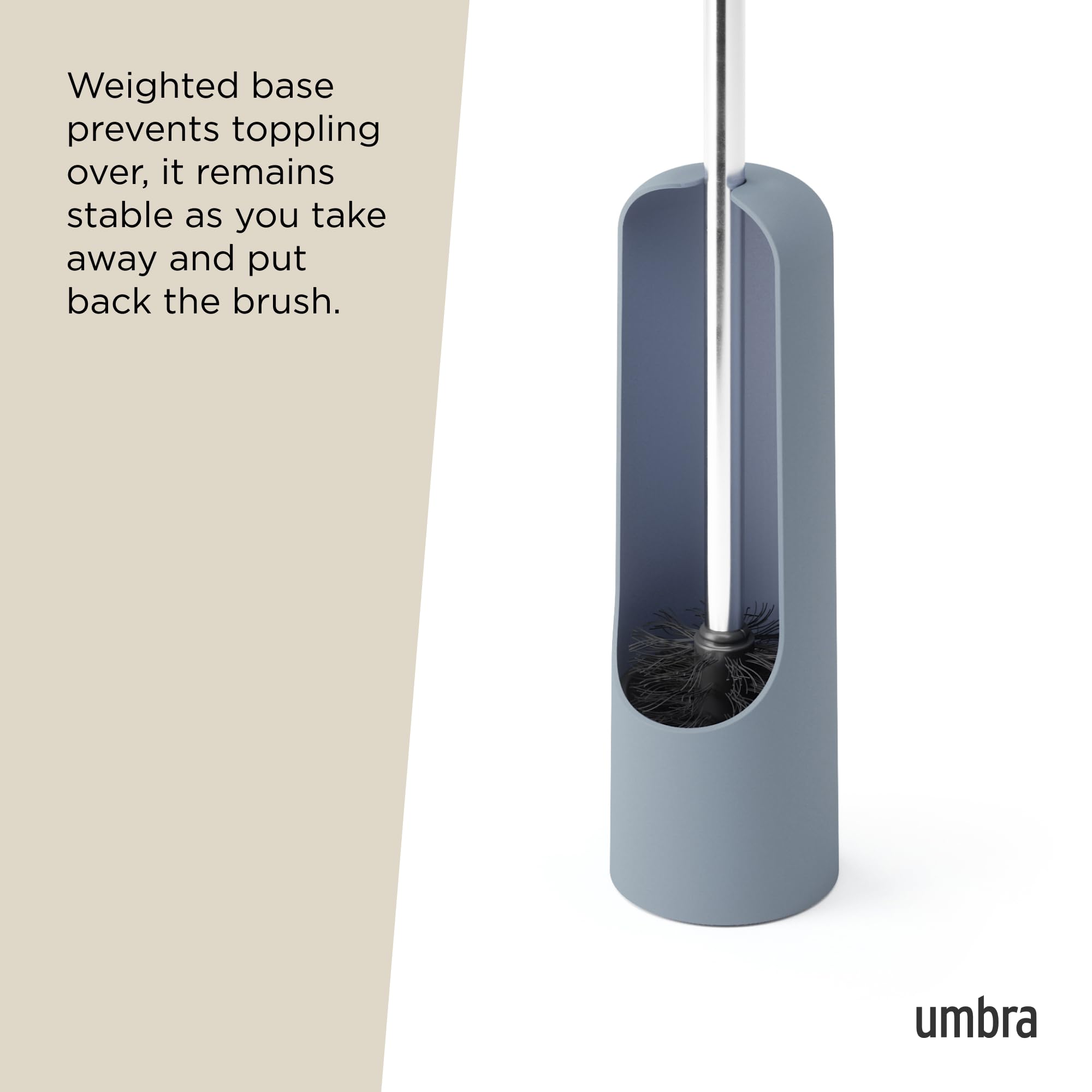 Umbra Touch Toilet Brush with Hideaway Holder - Durable, Slim, Plastic and Metal Bowl Cleaner with Bristles, Slate Blue