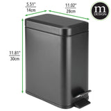 mDesign Metal Freestanding Slim Toilet Bowl Brush and Holder + Rectangle Narrow 5 Liter / 1.3 Gallon Step Pedal Trash Can Wastebasket for Bathroom