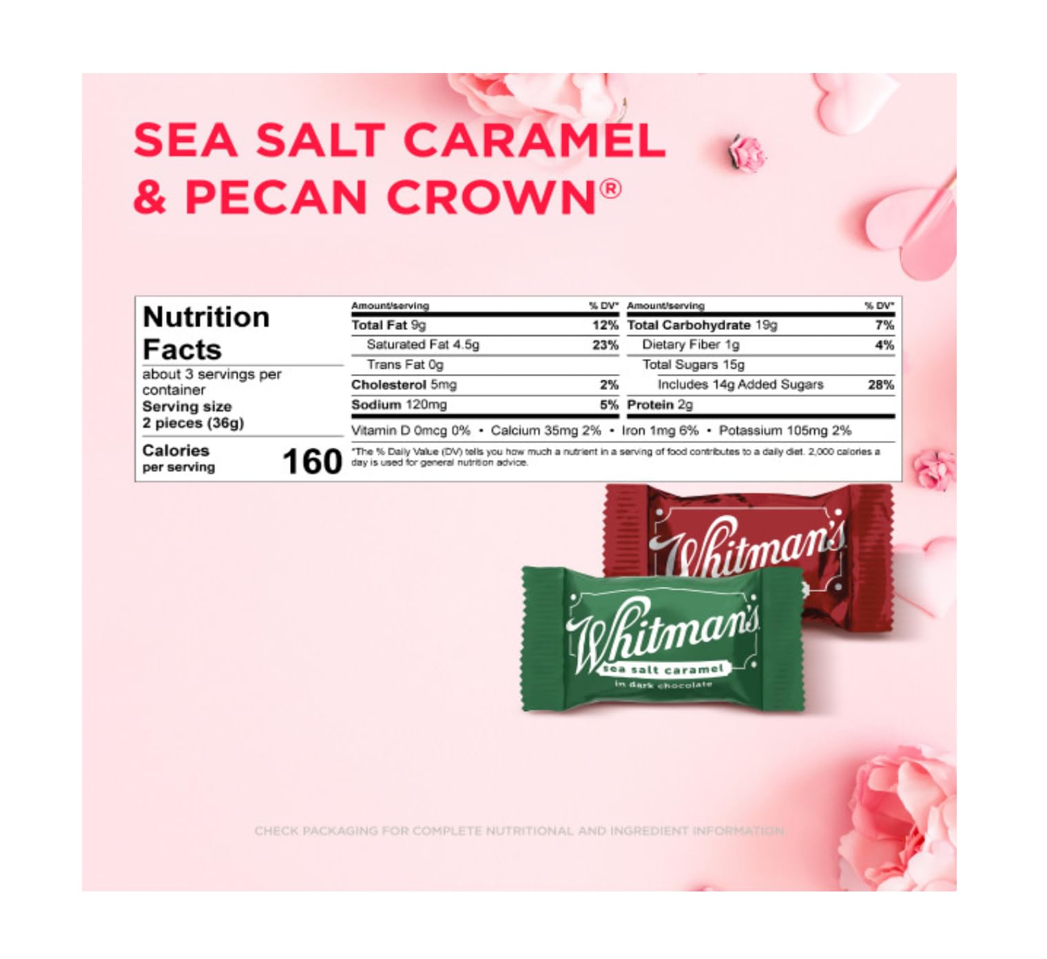 Whitman's Valentine's Day Heart Box - Assorted Milk Chocolate Pecan and Dark Chocolate Sea Salt Caramel - 6 Pieces Per Box - Start a New Tradition