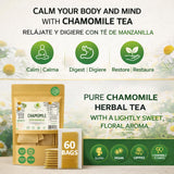 Manzanilla Té (Chamomile Tea) - 60 Premium Tea Bags - 100% Natural Herbal Infusion (Matricaria chamomilla) - Soothing Nightly Ritual - Caffeine-Free
