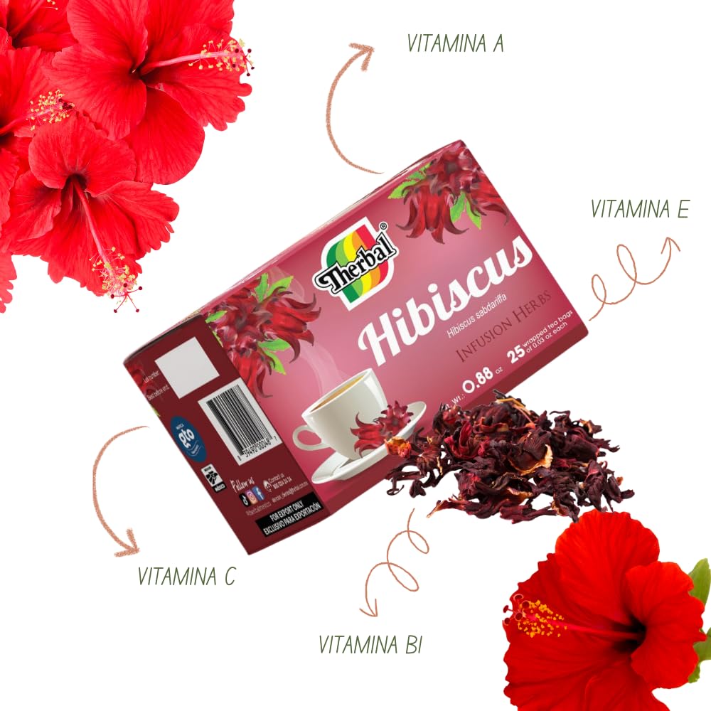 Jamaica Té (Hibiscus Tea) - 25 Tea Bags - Vegan, 100% Natural - Premium Therbal Brand