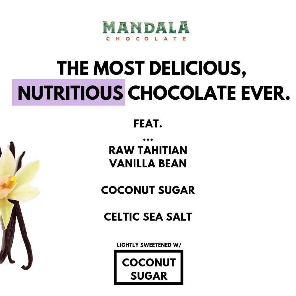 Mandala Superfood Low Glycemic Bean-to-Bar Chocolate (2.2 oz Bar) Organic, Artisan, Healthy, Vegan, Super Dark (Vanilla Orchid, 3-pack)