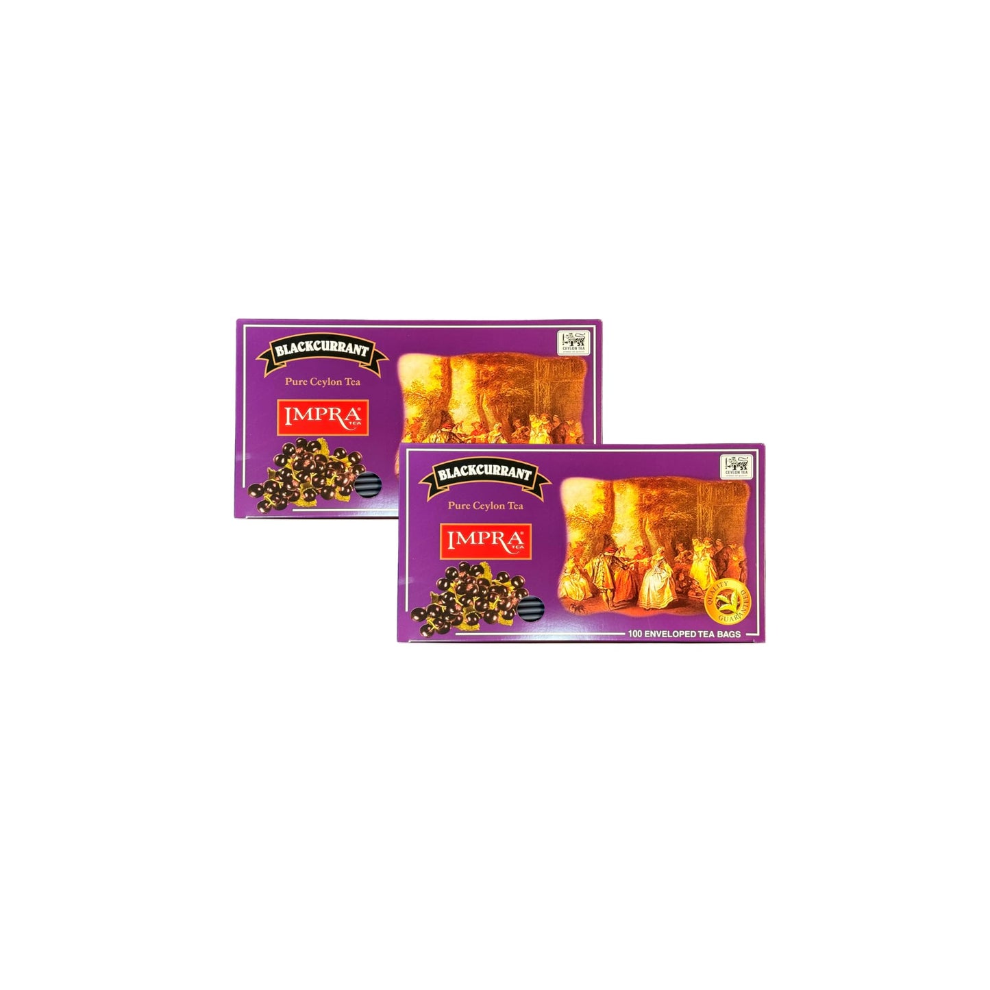 Impra Blackcurrant Flavored Ceylon Black Tea - 100 Individually Wrapped Foil Enveloped Tea Bags - Authentic Ceylon Origin - Fruity Aroma (Pack of 2)