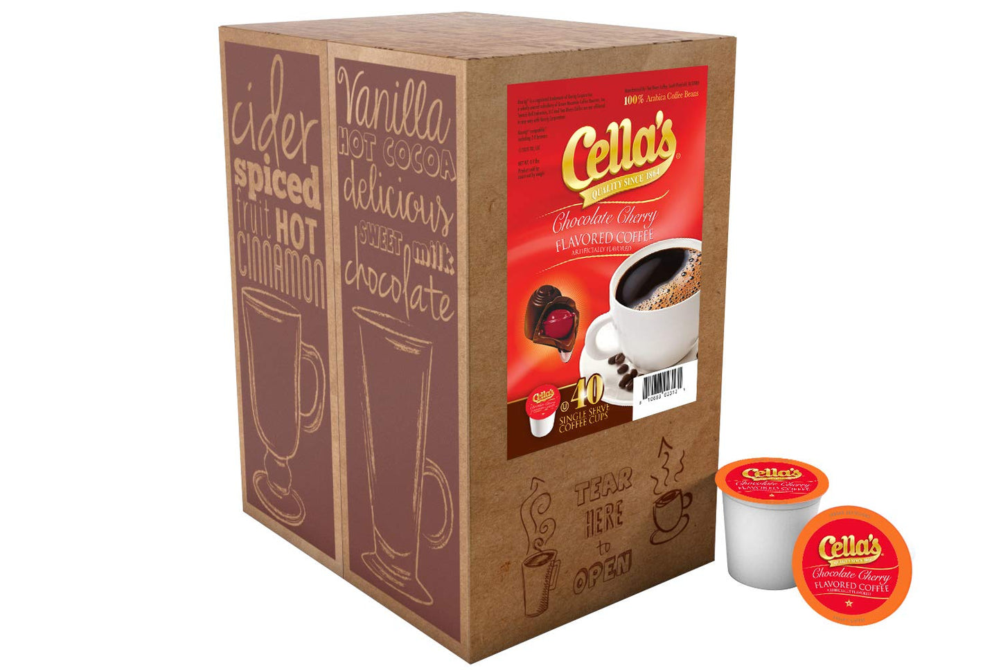 Cella's Chocolate Cherry Coffee Pods Compatible with Keurig K Cup Brewers, Medium Roast Flavored Coffee, Smooth Single Serve Pods for Home and Office