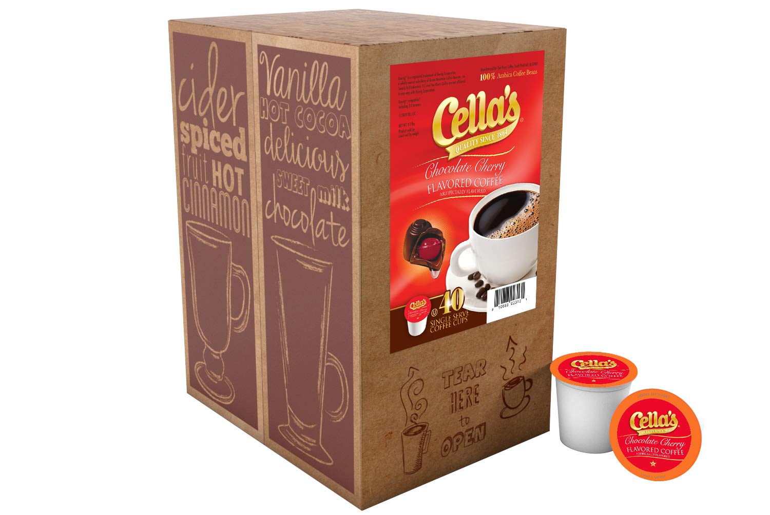 Cella's Chocolate Cherry Coffee Pods Compatible with Keurig K Cup Brewers, Medium Roast Flavored Coffee, Smooth Single Serve Pods for Home and Office