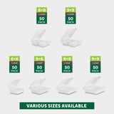 Freshware Clamshell Food Containers with Lids [8x8"] 3-Compartment 100-Pack, Disposable To Go Containers, Biodegradable Sugarcane To Go Boxes - Paper