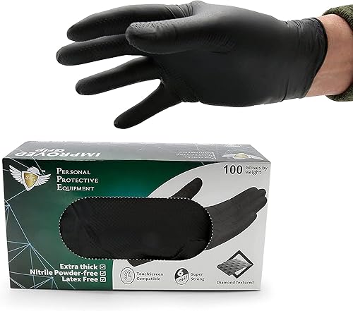 S&G Black Nitrile Gloves | 100 Pcs | Large | 6 Mil Heavy-Duty Latex & Powder Free - For Cleaning, Construction, Mechanic, Food Prep