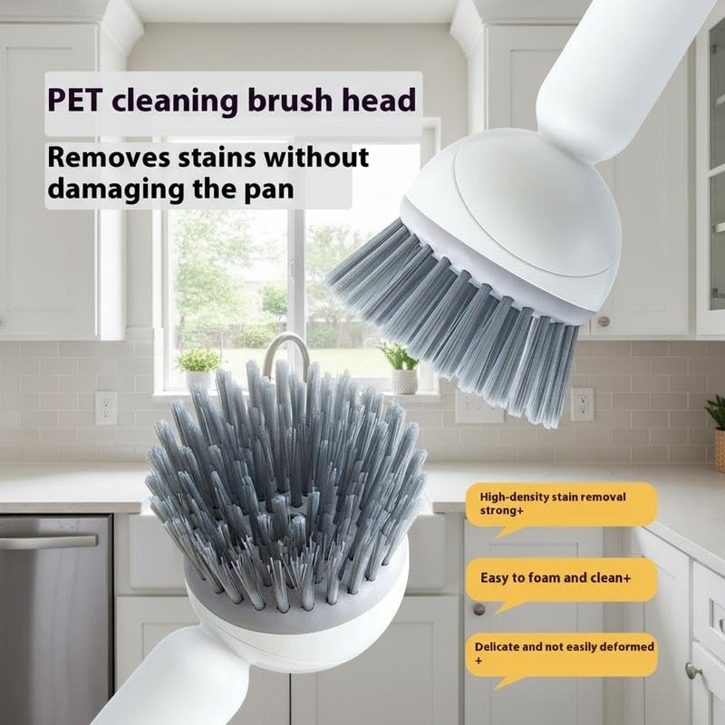 6-in-1 Dish Brush with Detergent Dispenser 360° Rotating Scrubber for Pots Pans Dishes & Utensils Adjustable Angles Non-Slip Grip Handle Durable PET