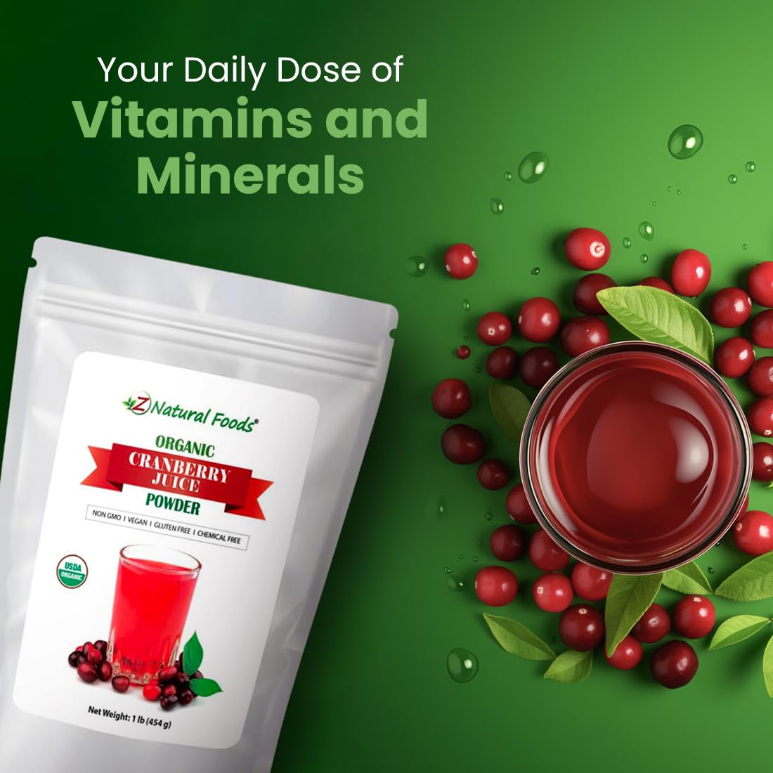 Z Natural Foods Organic Cranberry Juice Powder, Nutrient-Packed Superfood Powder, Perfect for Smoothies, Tea, Juice, Cooking, and Baking, Vegan