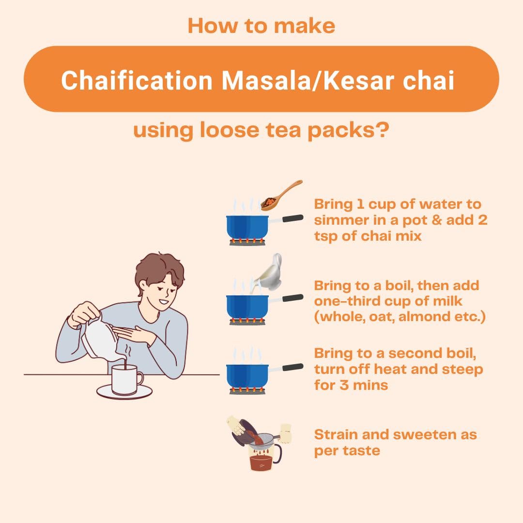 Chaification Masala Chai Mix - Premium Black Loose Tea Leaf with Spices, 100% Natural, Makes 25 cups, 100gm or 3.53oz
