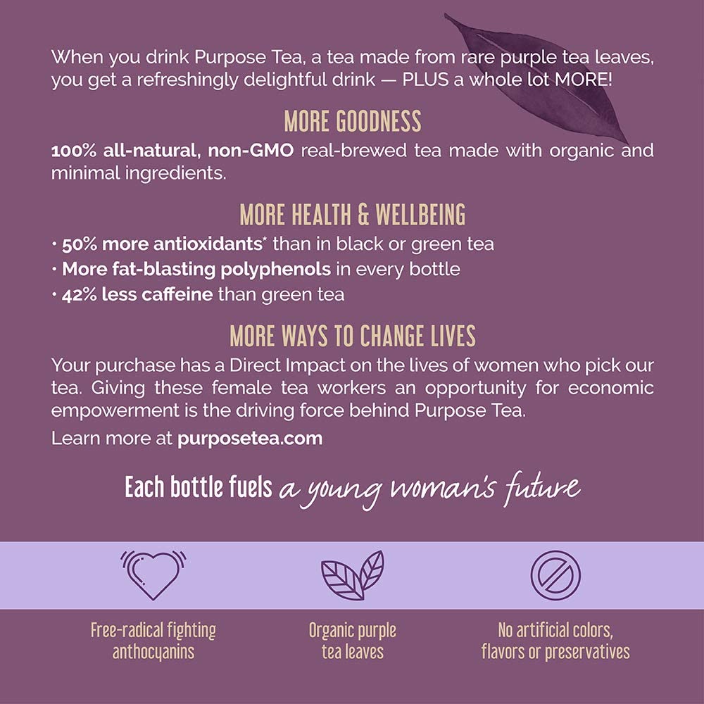 Purpose Tea, Blood Orange - Bottled Iced Tea, All Natural Brewed Organic Purple Leaves, Unsweetened, Pure, Non-GMO, High in Antioxidants
