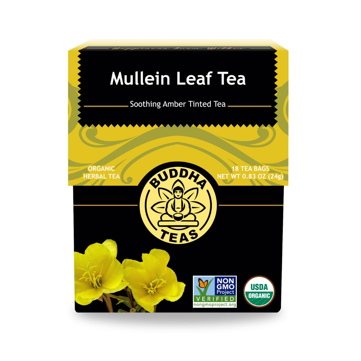 Buddha Teas - Mullein Leaf - Organic Herbal Tea - Single Ingredient - Warm Amber Hue - Mild, Earthy, Sweet Taste - Enjoy Hot or Cold - Caffeine Free