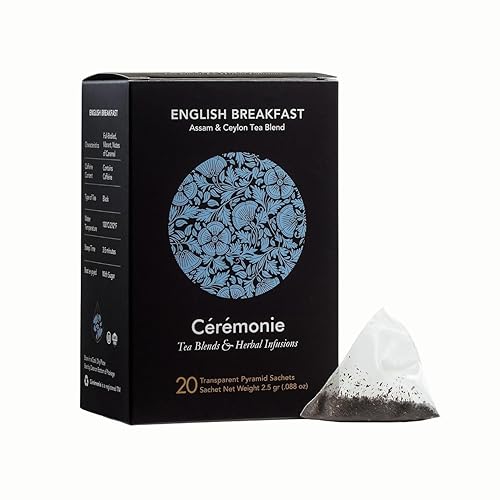 Ceremonie Tea Blends & Herbal Infusions - English Breakfast Assam & Ceylon Tea Blend - Full-Bodied Black Tea with Caramel Notes - 20 Transparent