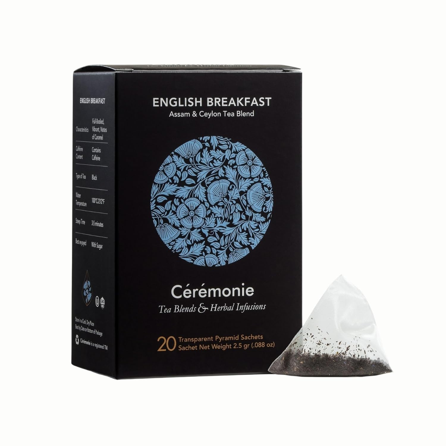 Ceremonie Tea Blends & Herbal Infusions - English Breakfast Assam & Ceylon Tea Blend - Full-Bodied Black Tea with Caramel Notes - 20 Transparent