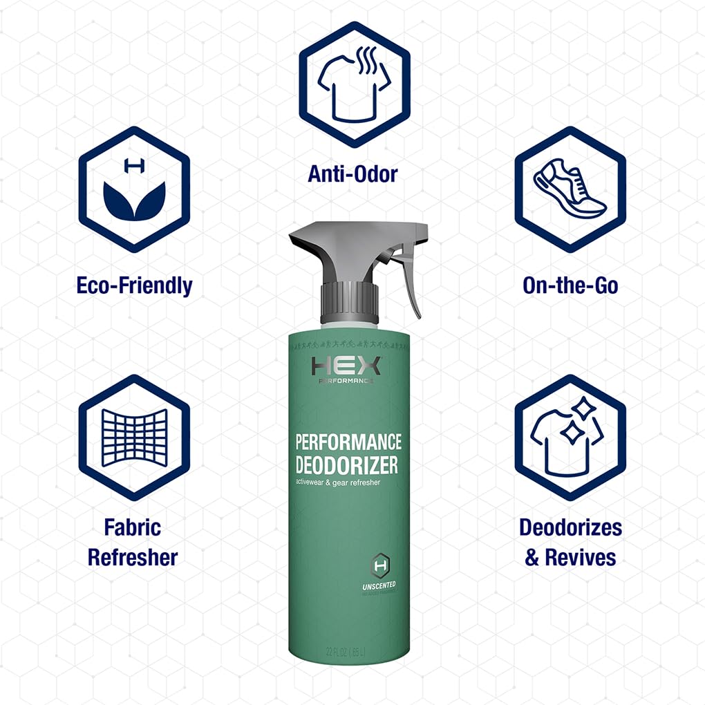 HEX Performance Deodorizing Spray, Fragrance Free, 22oz - Awesome for Shoes, Gear, Activewear & Fabrics, Yoga Mats & Gym Equipment, Carpet, Pets, Odor