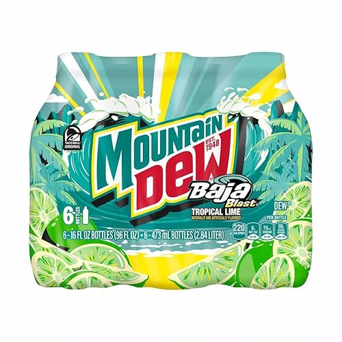 Mountain Dew Baja Blast Flavored Soda Drink, Tropical Lime (Pack of 6-16 Oz Bottles)