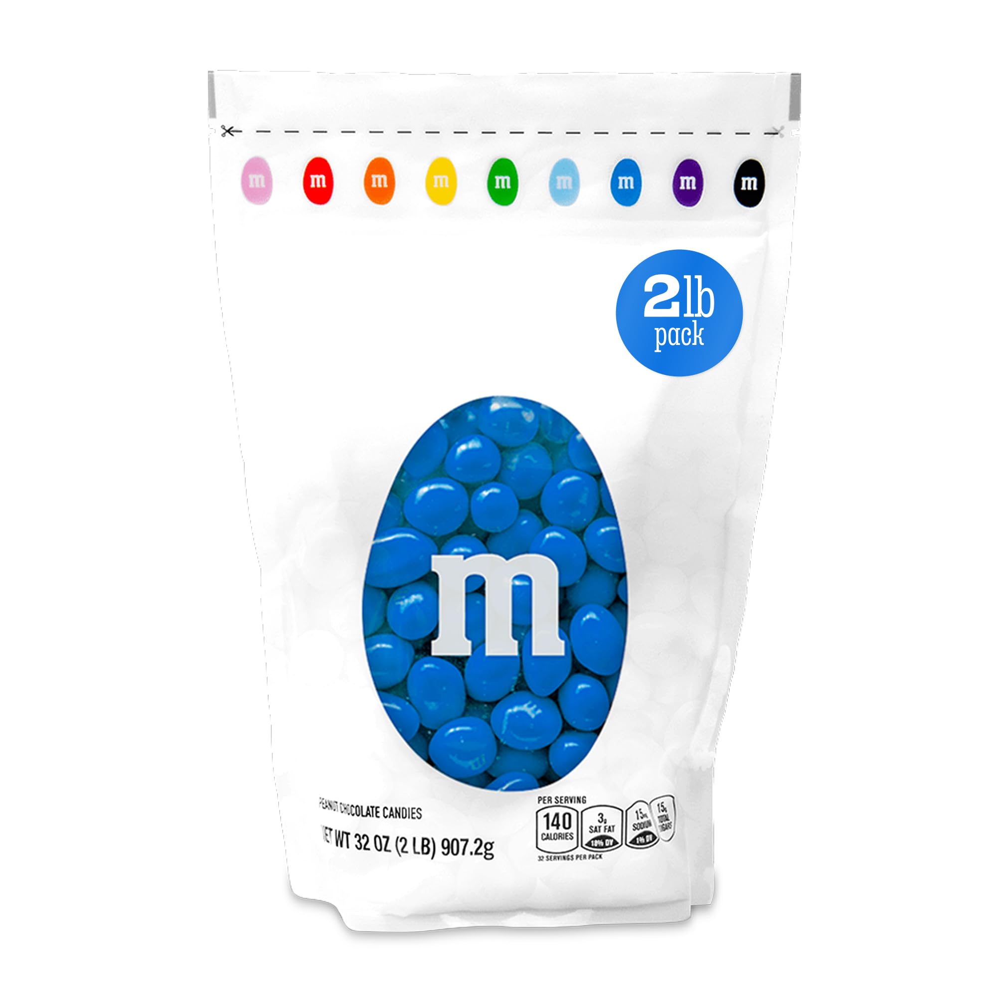 M&M’S WORLD Peanut Blue Chocolate Candy, 2lbs of Bulk Candy in Resealable Pack for Graduations, Weddings, 4th of July, Birthday Parties, Candy Bars