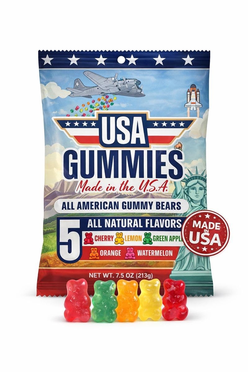USA Gummies Dye Free Gummy Bears - Red Dye Free Candy Made in USA, No Artificial Colors, Natural Fruit Flavors, Fat Free, Non-GMO, Allergen Free, 7.5