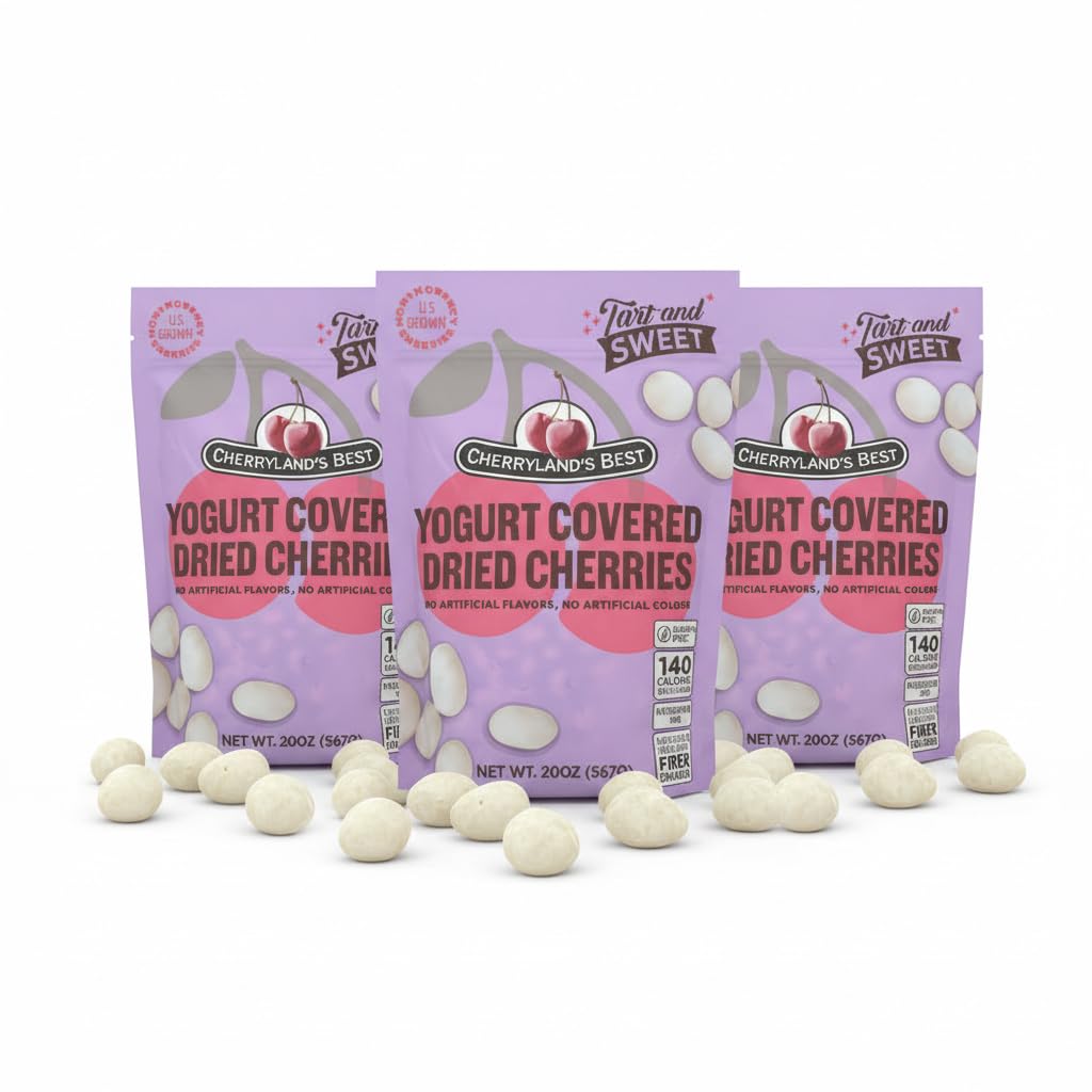CHERRYLAND'S BEST Chocolate Covered Cherries, Milk Chocolate, Dark Chocolate and Yogurt Varieties, All Natural, Reasealable Bags (20oz (3 pack)
