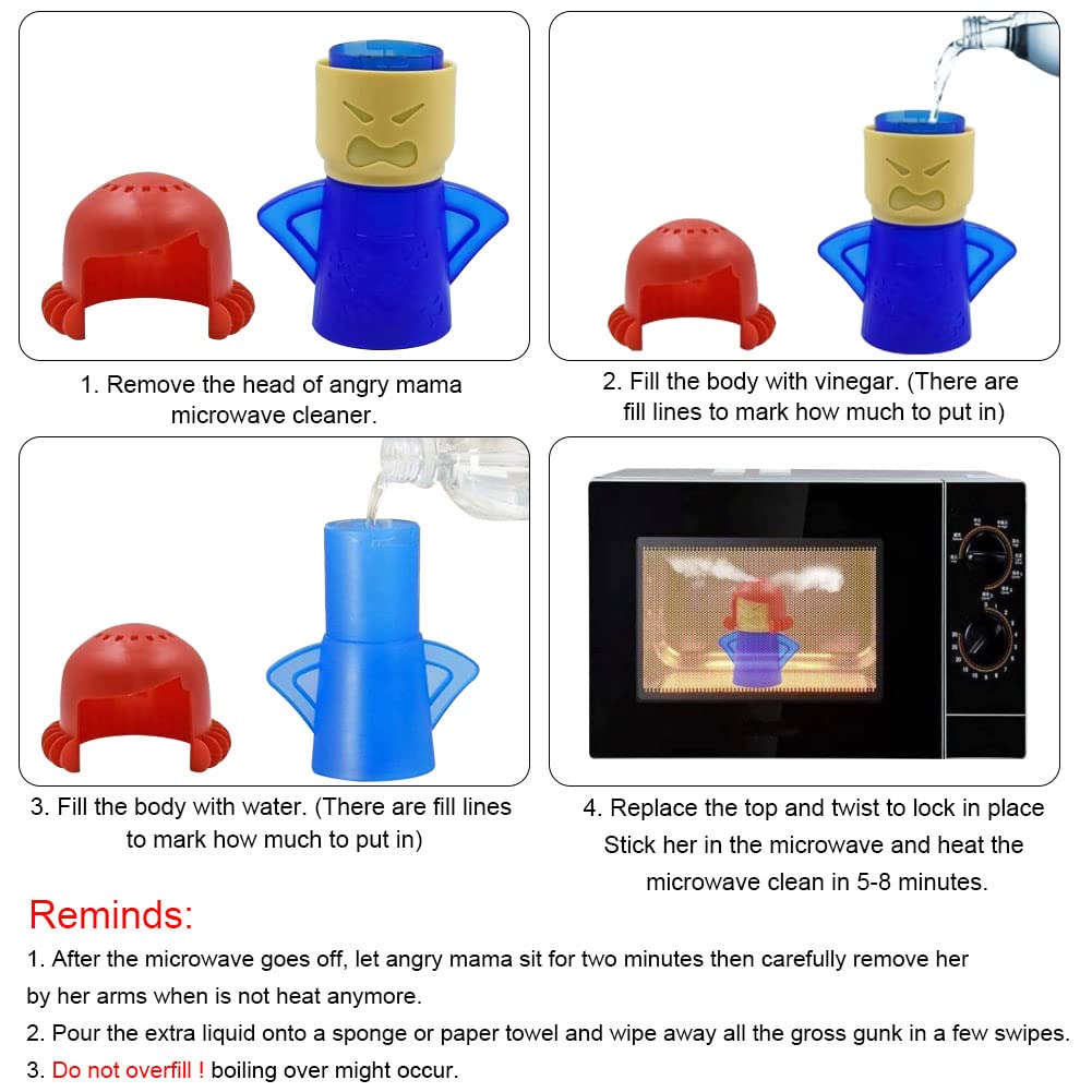 Abnaok Microwave Cleaner, 2 PCS Angry Mama Microwave Cleaner Microwave Oven Steam Cleaner Easily Clean in Minutes Cleans Add Vinegar and Water