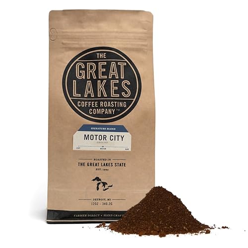 Great Lakes Medium Roast Ground Coffee, Motor City Blend, Farmer Direct Sourced from Brazil, Columbia, and Guatemala,12 Ounces