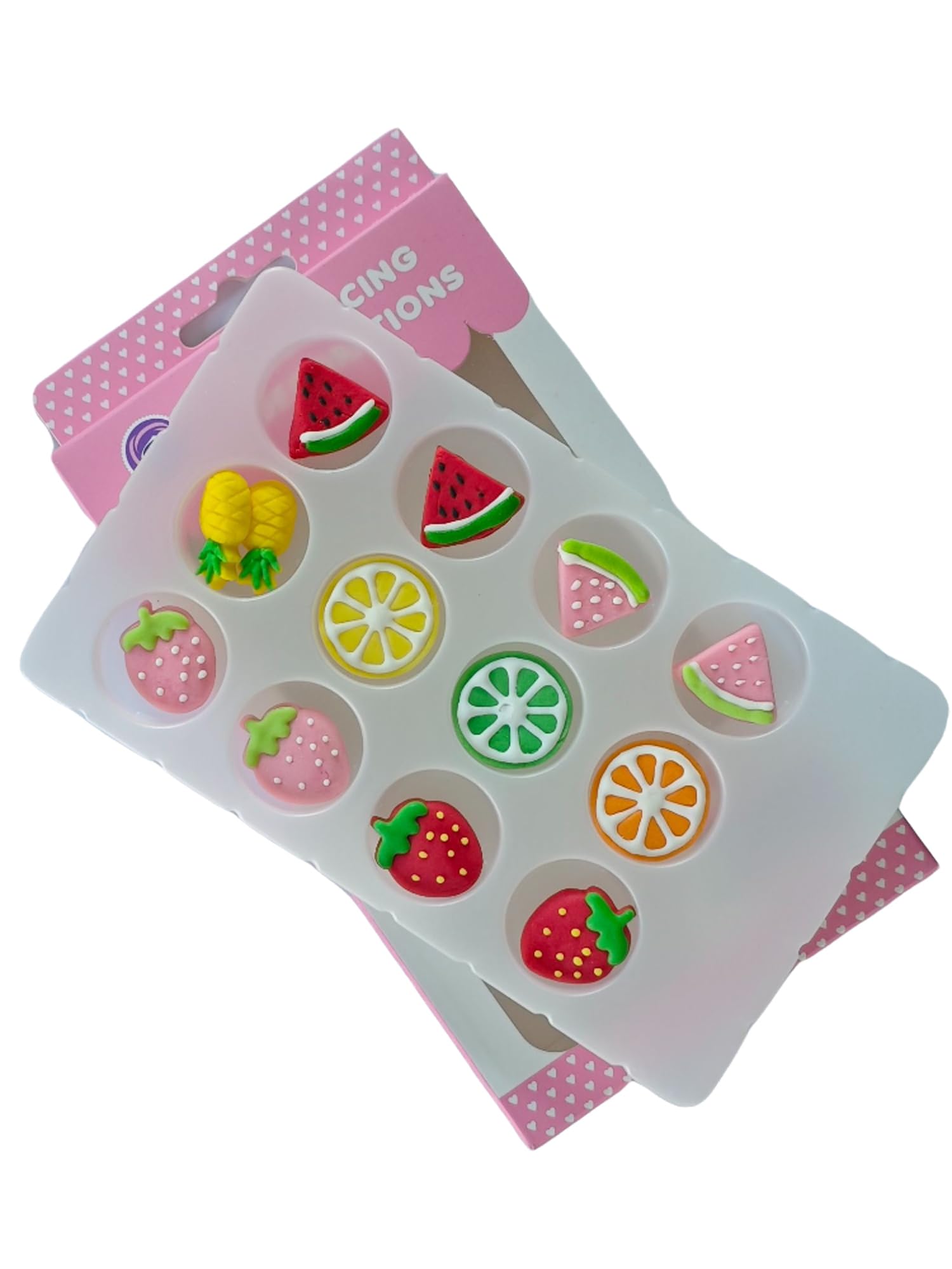 Edible Mixed 12pcs Fruit Sugar cake decorations, cupcake toppers, perfect Icing Cookies decro for Valentine's Day Birthday Halloween Thanksgiving