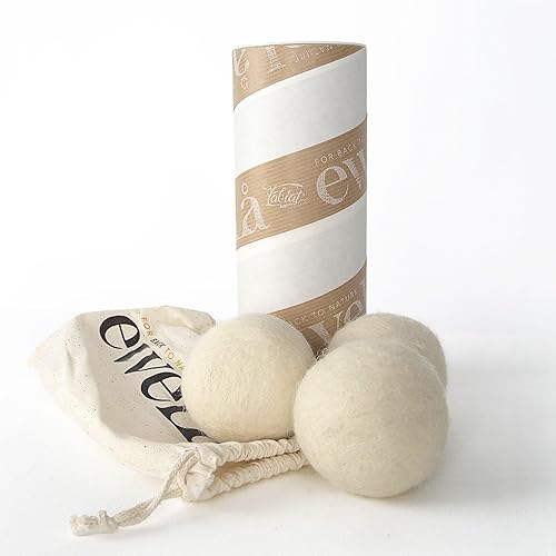 Ewela 100% Natural Merino Wool Dryer Balls, Set of 3, Reusable Chemical-Free Fabric Softener, Natural White, 7-8 cm Diameter