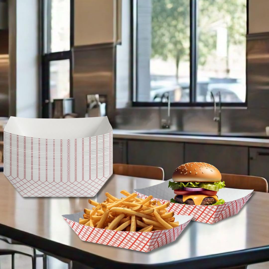 ICE N COLD Medium Paper Food Boat (5lb, 250ct) Disposable Red & White Checkered Paper Food Trays Dimensions 9.5" x 7.5" x 1.25" | Made in USA