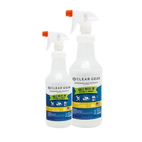 Clear Gear Gym Disinfectant, Yoga Mat Cleaner, Deodorizer For Sports Equipment, Gyms, and Fitness Centers - Mixed Pack - 16 Oz and 32 Oz Bottle
