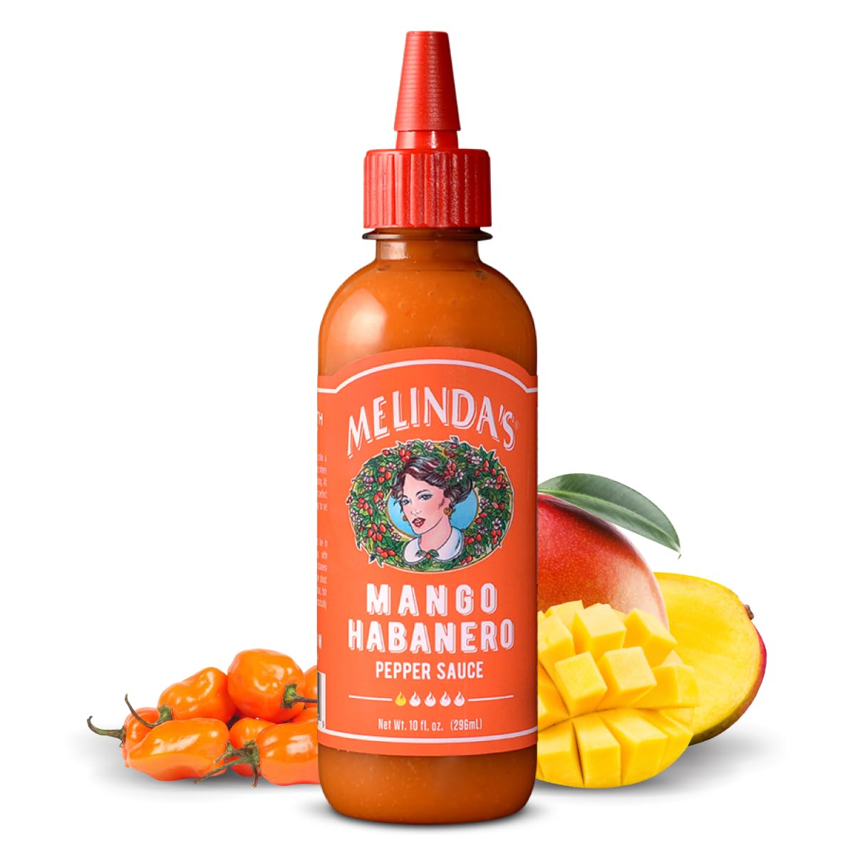 Melinda’s Mango Habanero Hot Sauce - Sweet & Mild Mango Habanero Sauce Made with Real Mango, Fresh Peppers, Vinegar, Carrot & Lime - 10oz Squeeze, 1