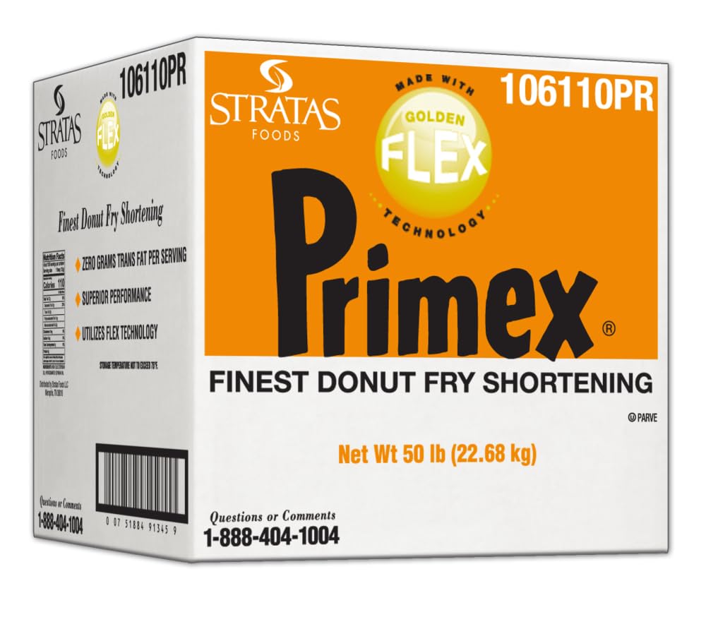 Primex Golden Flex Donut Fry Shortening, Plant-Based, Kosher, 50 Lb Box/Drum - Stratas Foods