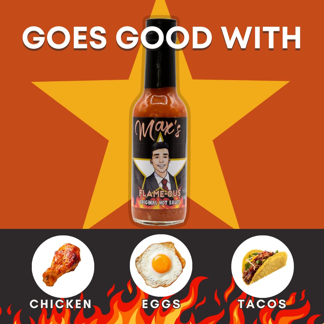 Max Flame-ous Original Hot Sauce - Sweet & Fruity Garlic Habanero Blend with Carrot & Onion | Thick Sauce | Medium Heat | All Purpose Flavor Booster |