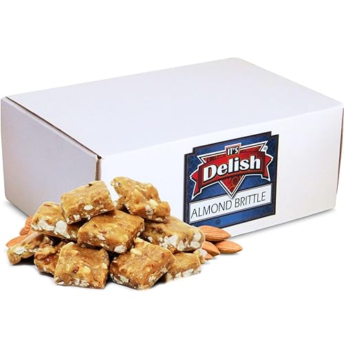 Gourmet Almond Brittle by It's Delish, 6 LBS Bulk Box - Old Fashion Style Almond Brittle in Square Cut Pieces - Sweet & Crunchy Candy in Bulk Great