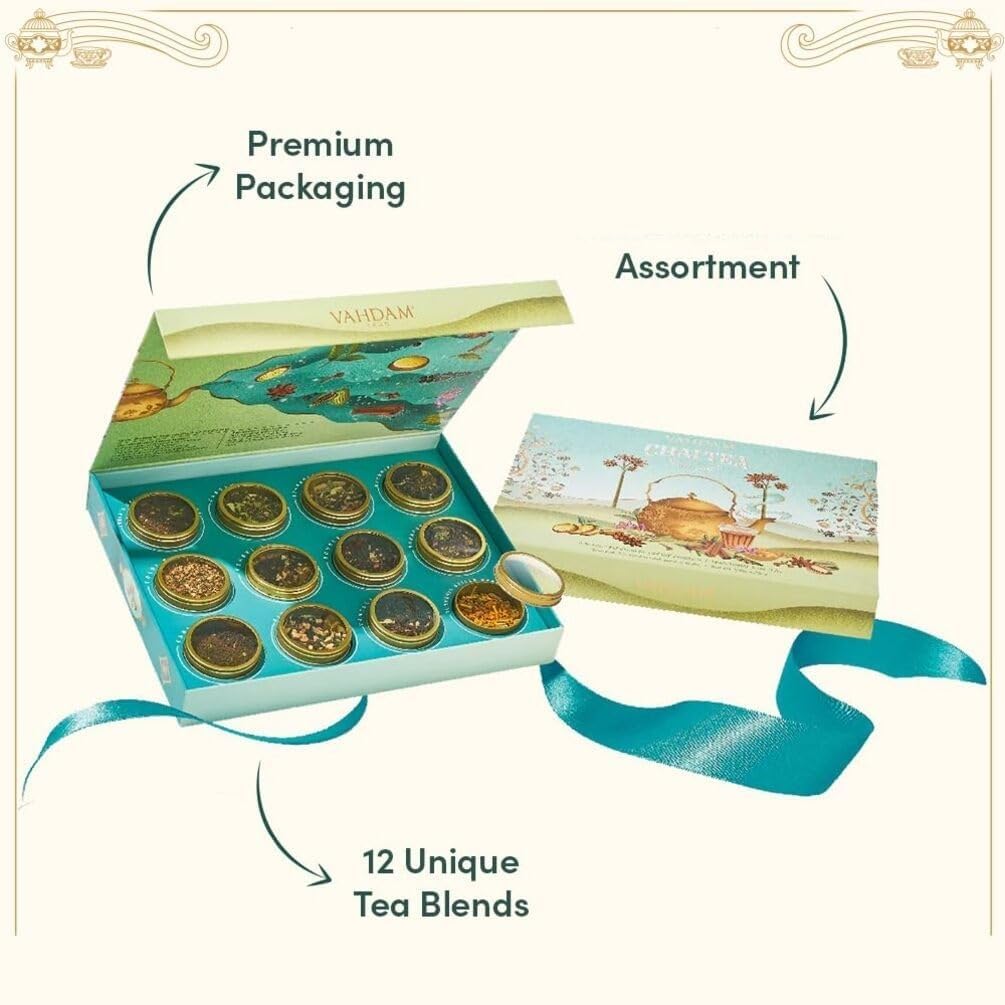 VAHDAM, Chai Tea Gift Set (12 varieties) Chai Loose Leaf Tea in Tin Caddy Gift Box | Exotic Chai Tea Blends | Gluten Free, Non GMO | Gifts for Men