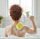 Rehabilitation Advantage Long Handle Bath Sponge - 18" Extra Long Handle, 5" x 2” Soft Yellow Sponge | Personal Hygiene & Mobility Aid for Seniors