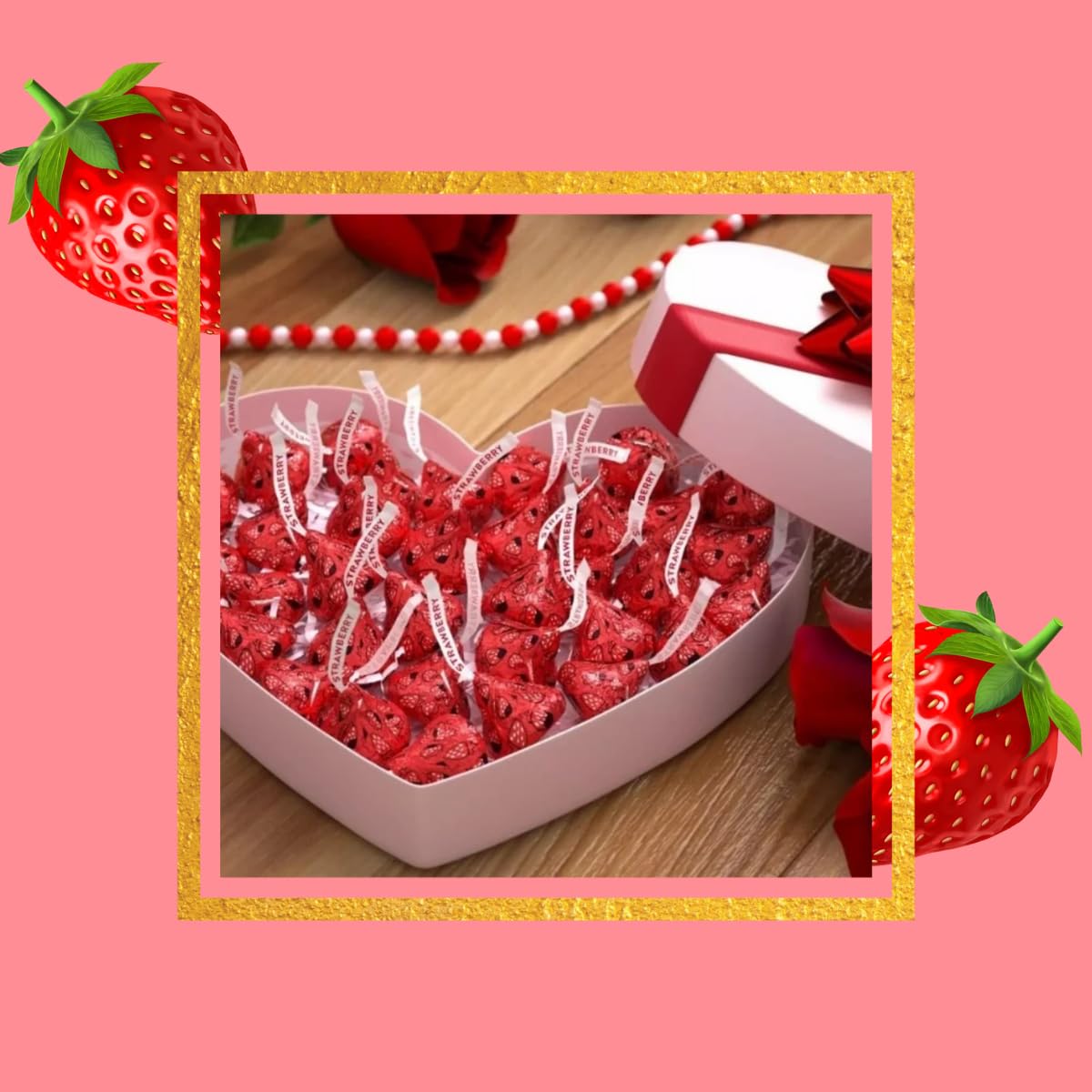 Candykrave Hershey'ss Kisses Strawberry Milk Chocolate candy - (2LB 180 pcs) - Bulk chocolate Silver Foil Candy variety pack - Delicious Treats