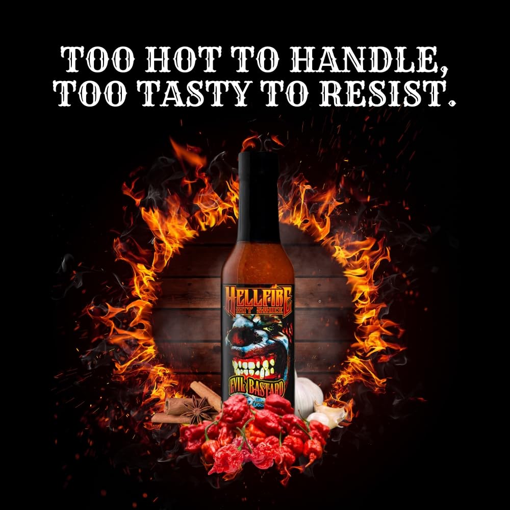 Hellfire Evil Bastard Hot Sauce, Gourmet, Smoky, Cinnamon Whiskey Infused Super Hot Sauce, 5 oz.